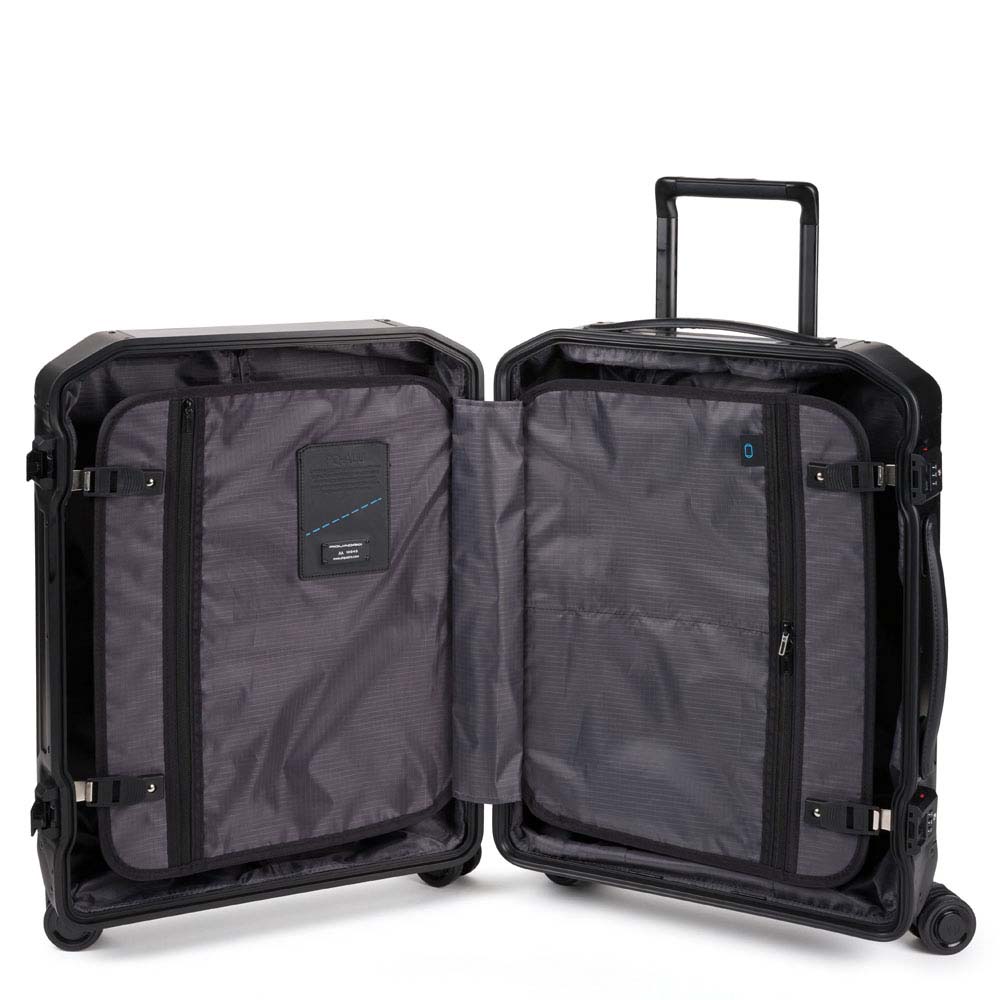 Piquadro PQ ALU Ultra slim Hartschalentrolley in Handgepäckgröße schwarz