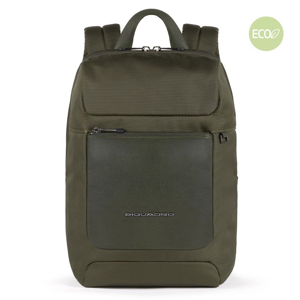 Piquadro Macbeth Kleiner Laptoprucksack aus Leder und recyceltem Olivgrün Piquadro Macbeth Kleiner Laptoprucksack aus Leder und recyceltem Olivgrün