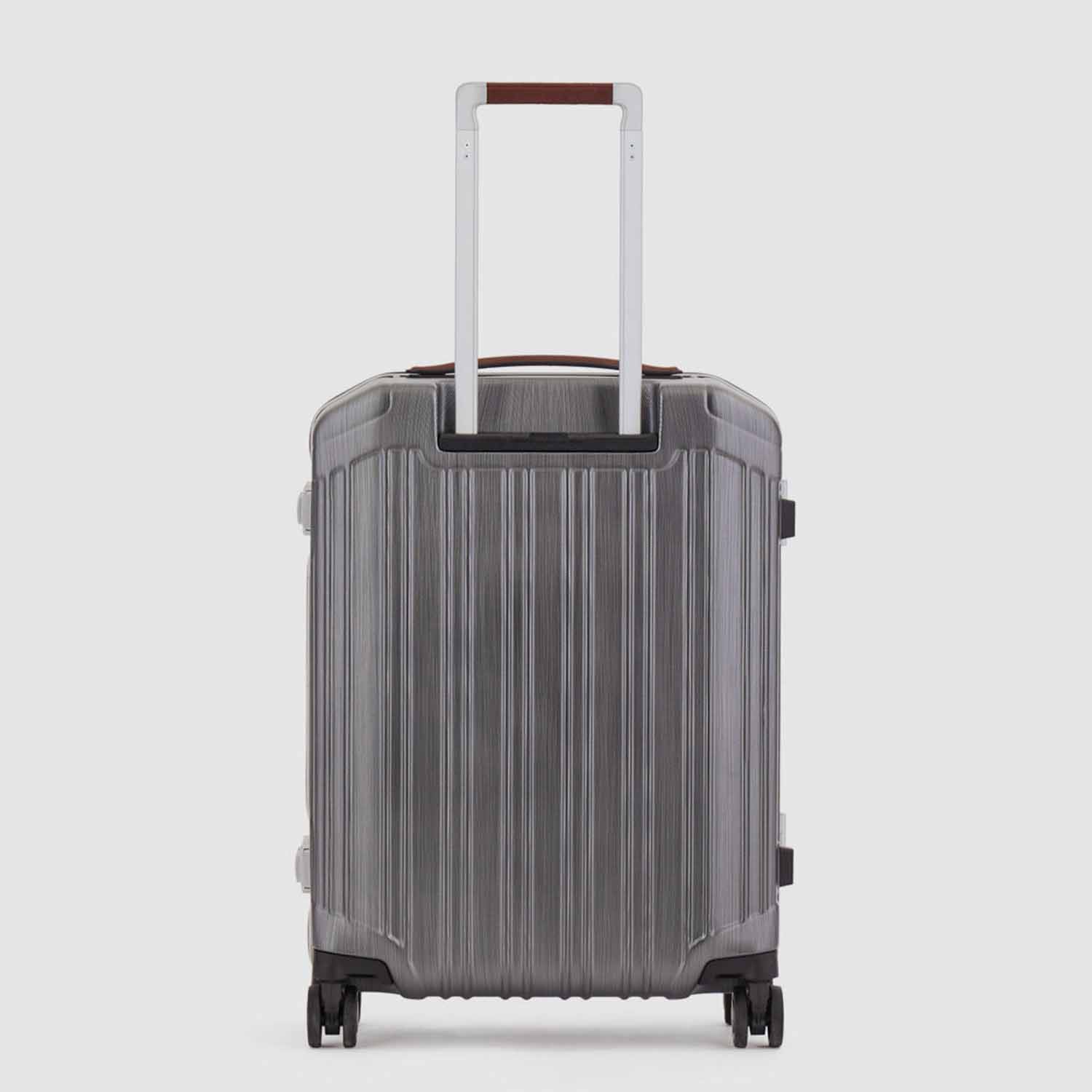 Piquadro PQLM Ultra slim Hartschalentrolley in Handgepäckgröße Schwarz/Leder