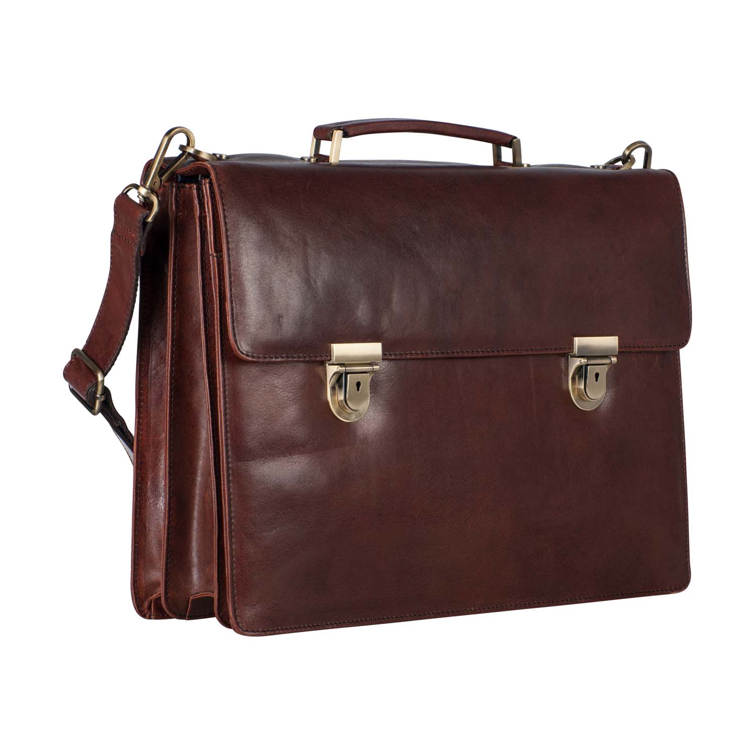 Leonhard Heyden Cambridge Leder-Aktentasche 3-Fächer mit Laptopfach 15" Rotbraun