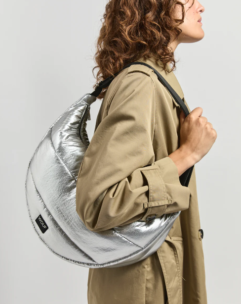 Wouf Quilted Collection Large Crossbody Bag -Glossy Silver