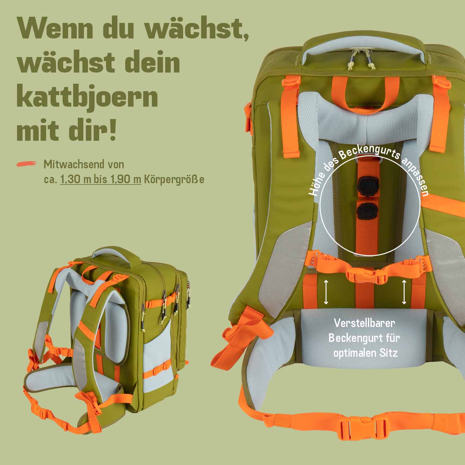 kattbjørn Explorer Schulrucksack grün/orange