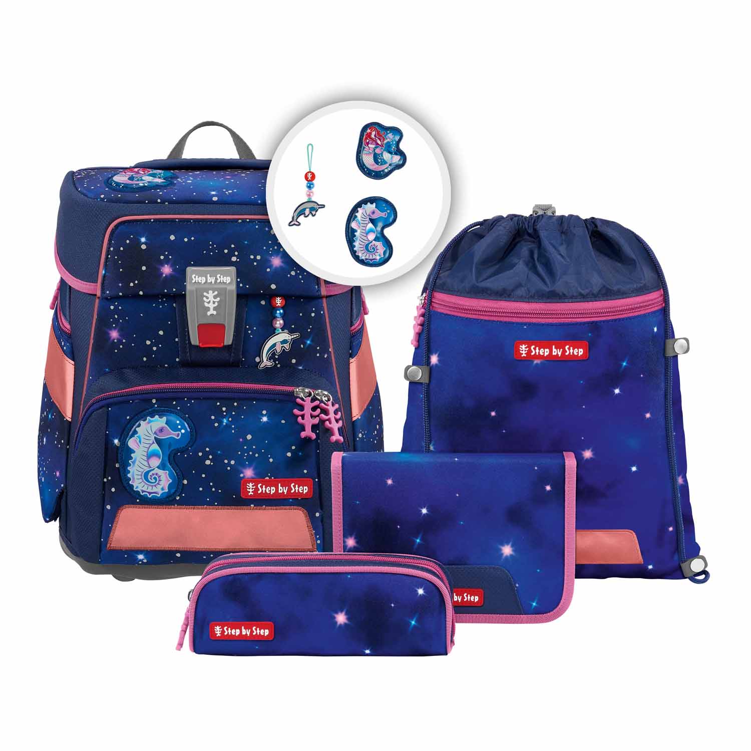 Step by Step SPACE REFLECT Schulranzen-Set, 5-teilig Star Seahorse Zoe