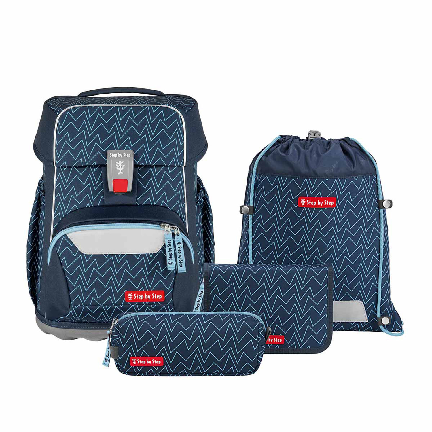 Step by Step BASIS Schulranzen 4-teiliges Set Blue Lines Step by Step BASIS Schulranzen 4-teiliges Set Blue Lines
