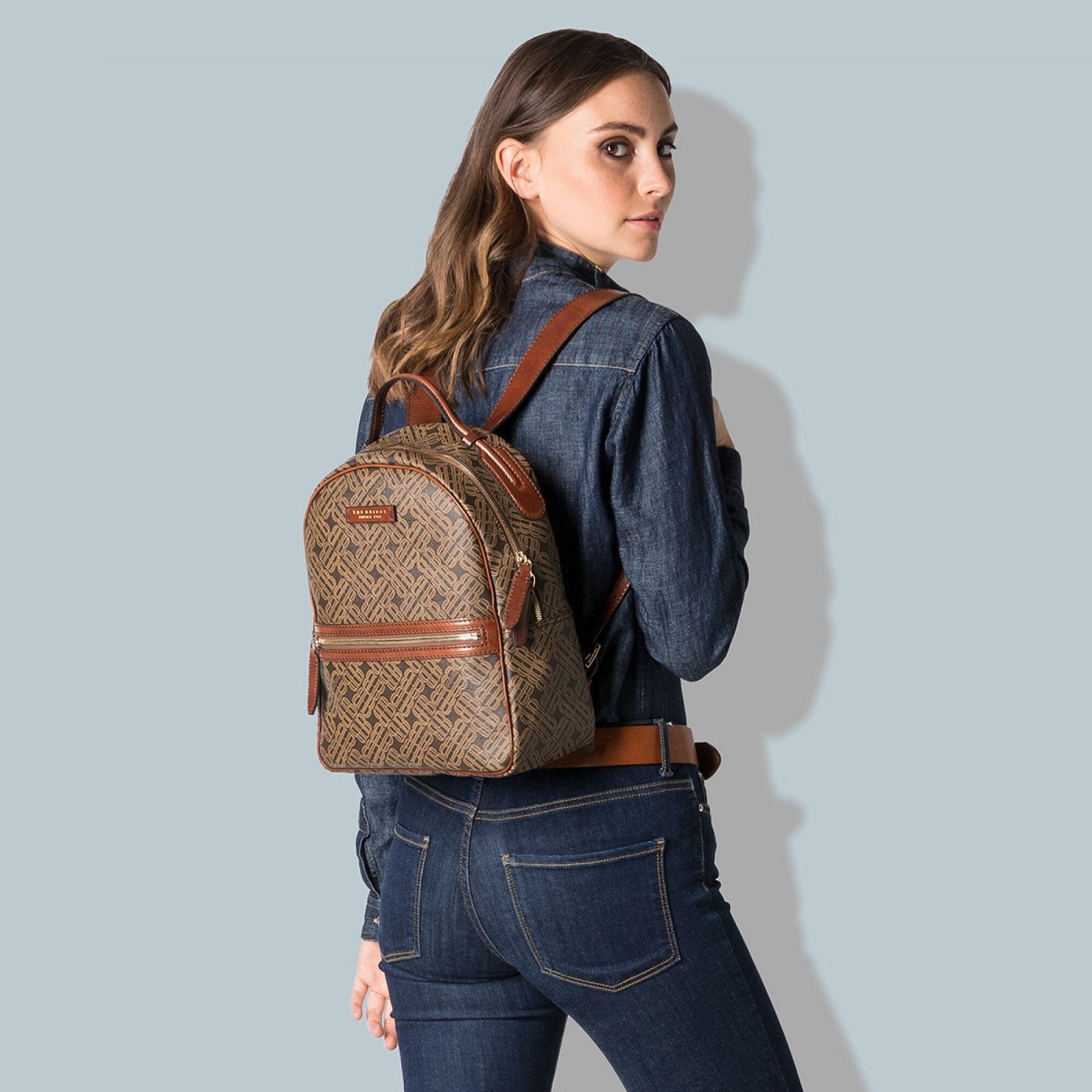 The Bridge Anna Leder-Rucksack 30cm Heritage/Gold