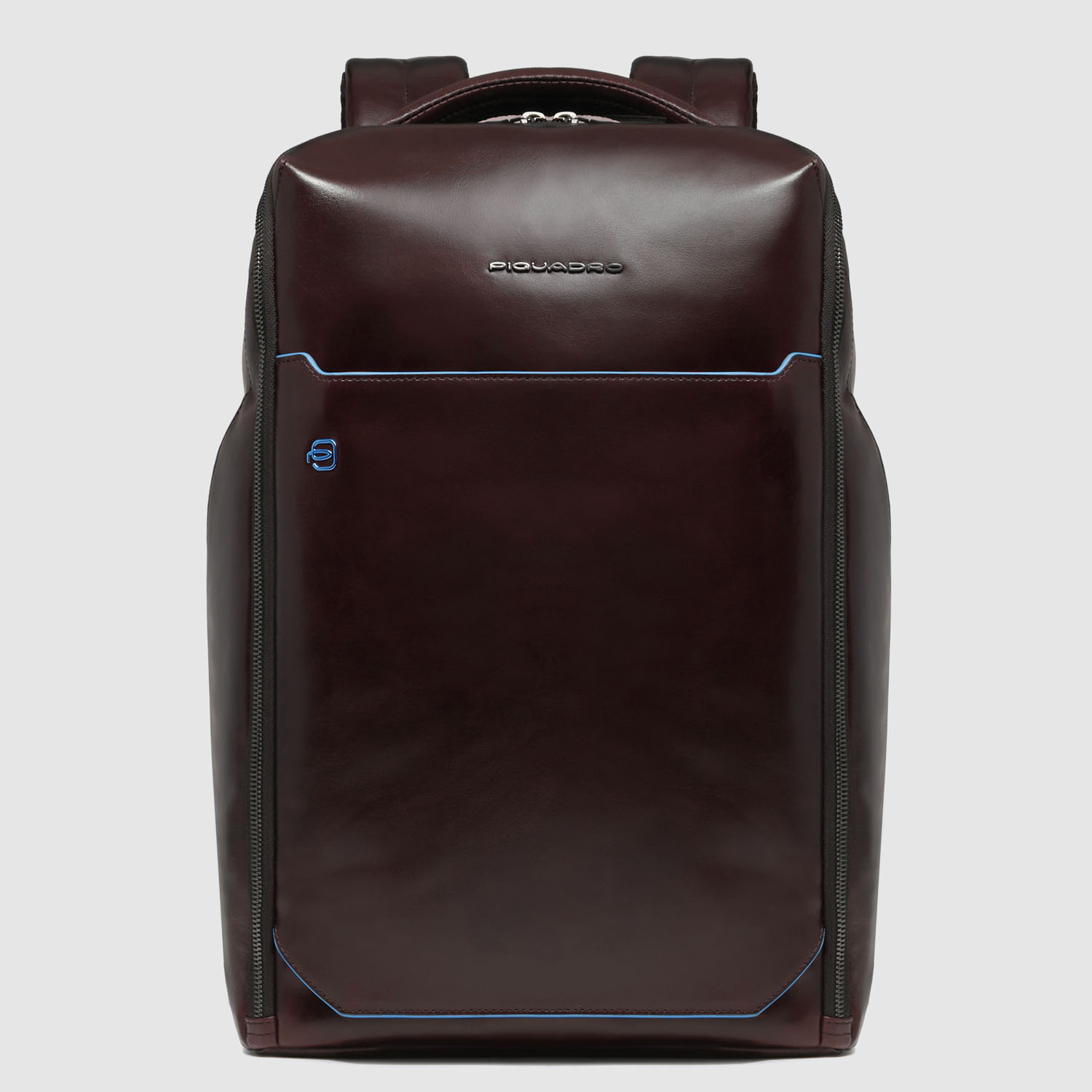 Piquadro Blue Square 2-Fächer-Laptop-Rucksack aus Leder 15,6" Mahagonibraun