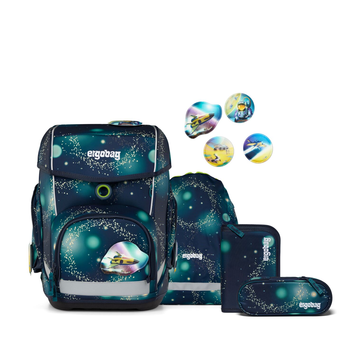 ergobag cubo GALAXY GLOW 5-teiliges Schulrucksack-Set 2025 RaumfahrBär