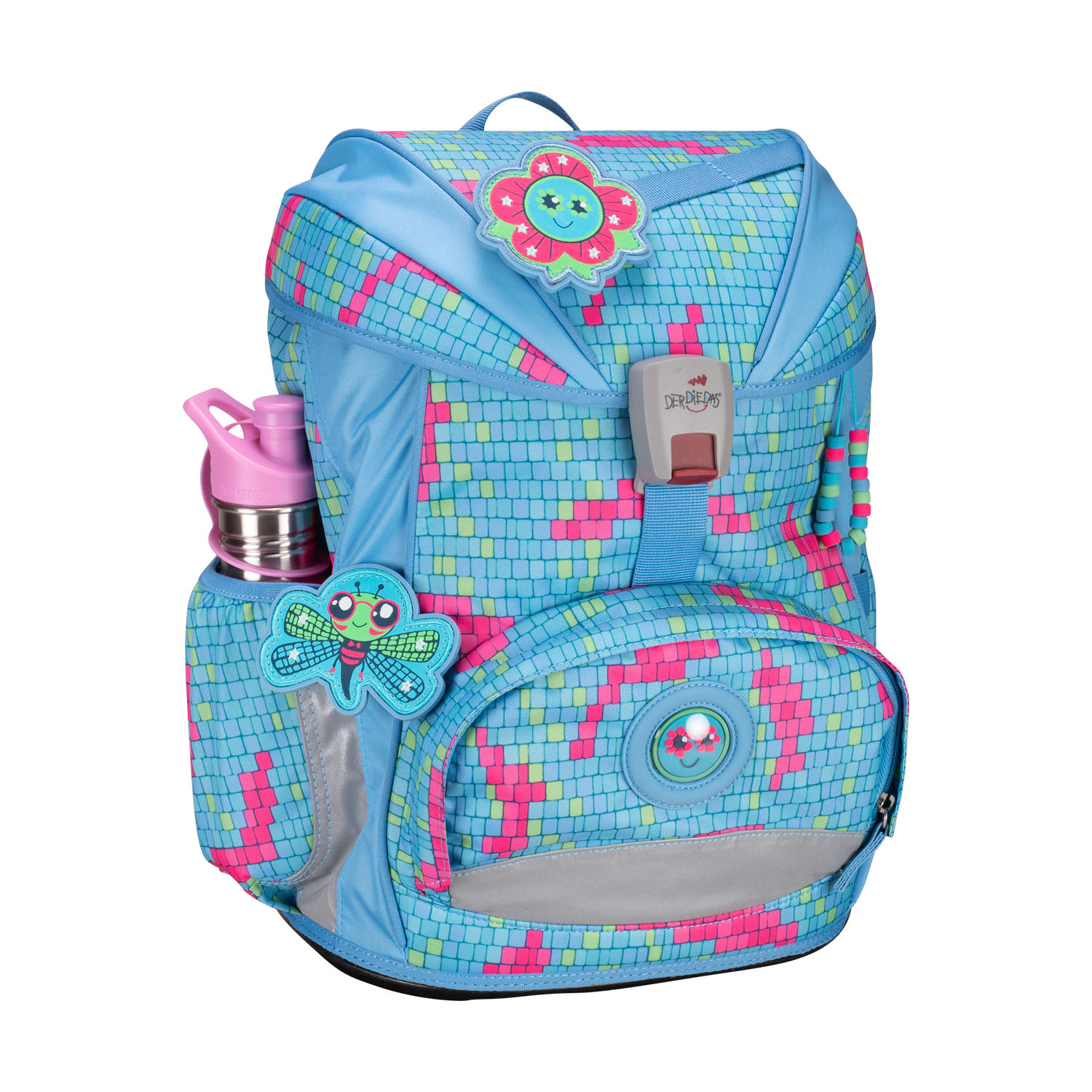 DerDieDas ErgoFlex Schulrucksack-Set 5-teilig mit Sportbeutel Happy Pixel