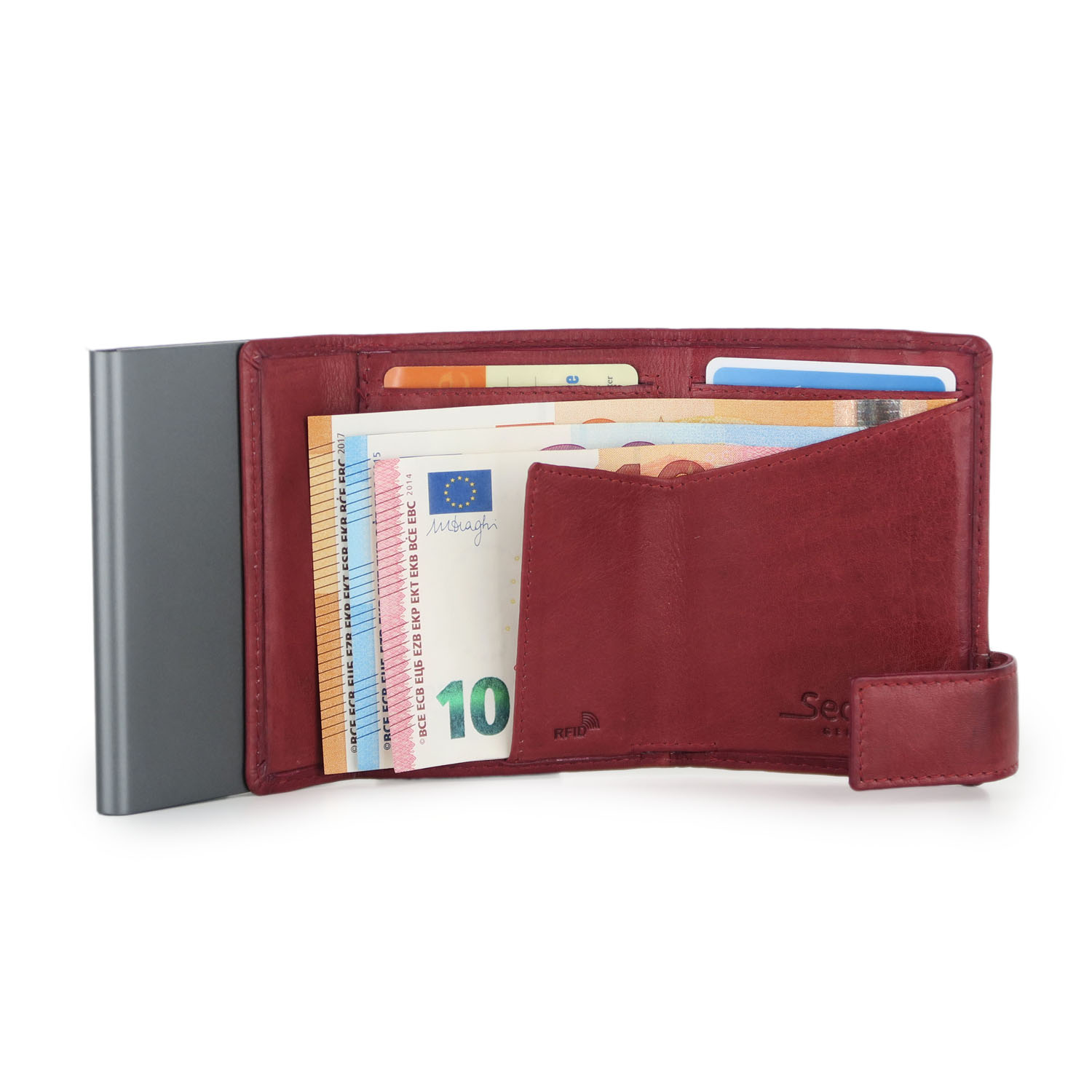 SecWal Matrix Kartenetui mit Reißverschluss-Münzfach Reißverschluss Vintage Rot