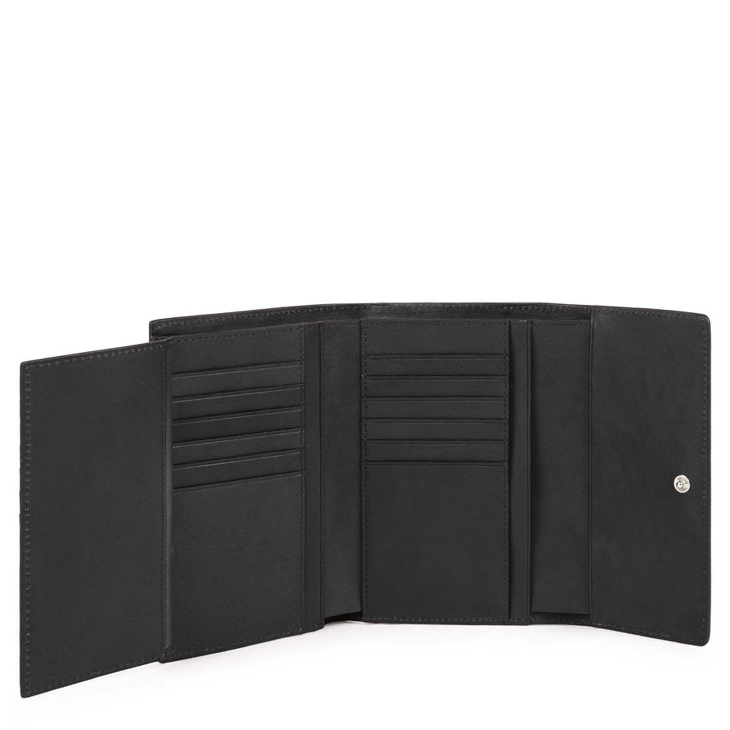 Piquadro Gea Damenbörse mit Kreditkartenfächern, RV-Münzfach schwarz