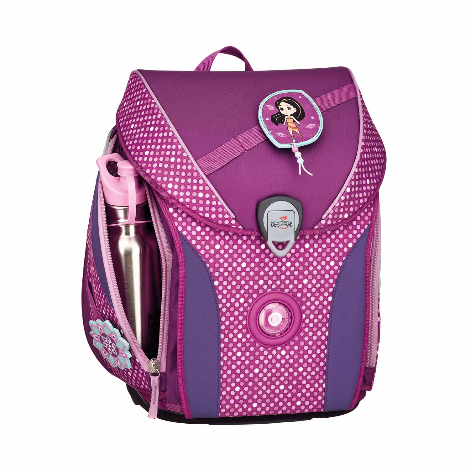 DerDieDas ErgoFlex MAX Schulrucksack-Set 5-teilig mit Sportbeutel Purple Dots