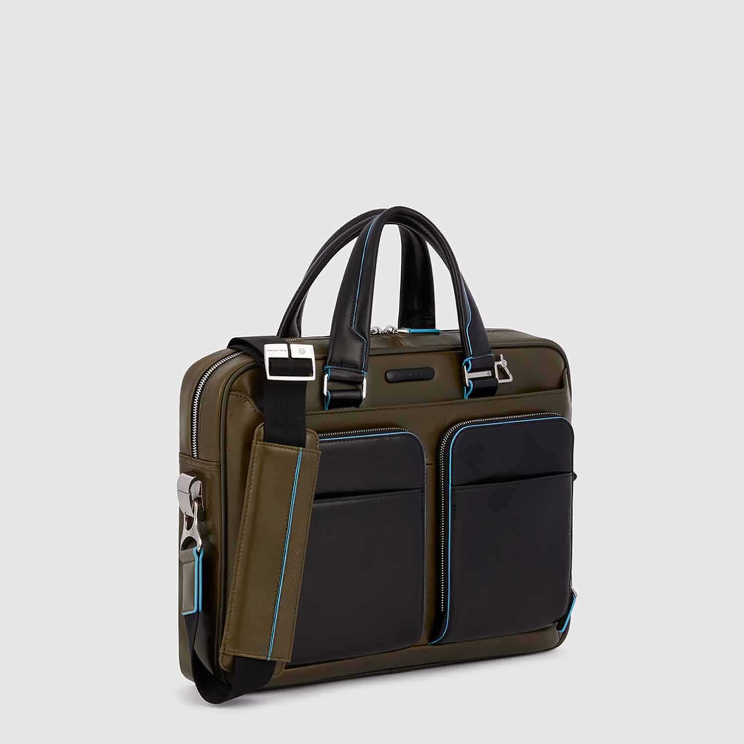 Piquadro Blue Square Schmale Laptoptasche mit Laptofach 14" verde/nero