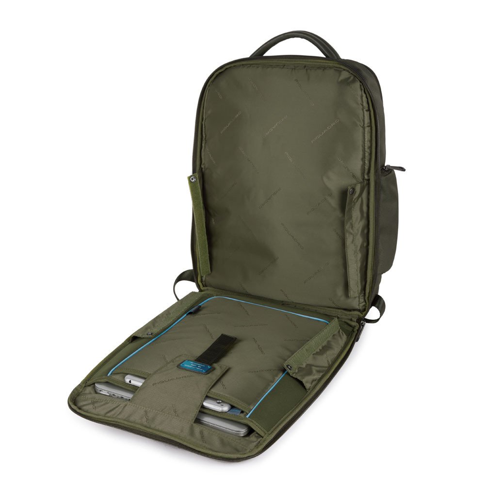 Piquadro Macbeth Fast-check Laptoprucksack 15,6" aus Leder und recyceltem Olivgrün Piquadro Macbeth Fast-check Laptoprucksack 15,6" aus Leder und recyceltem Olivgrün