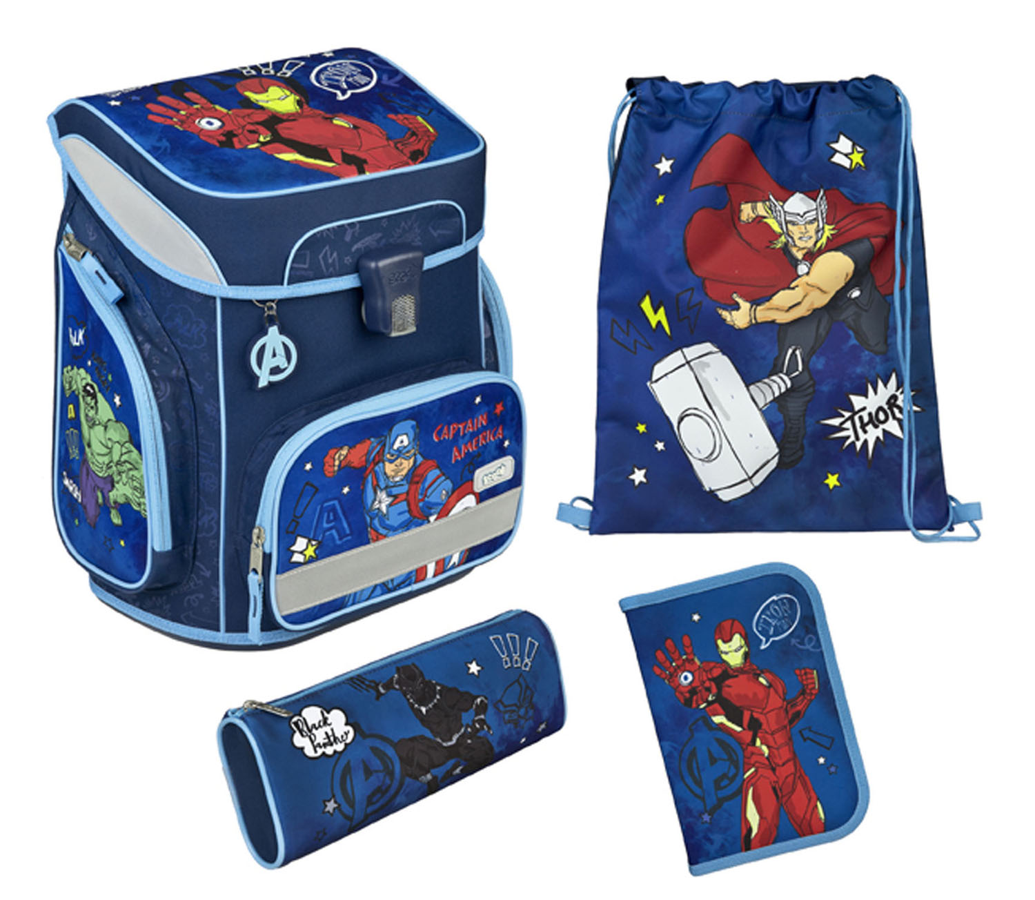 Scooli EasyFit Schulranzen, 5-teiliges Set Avengers