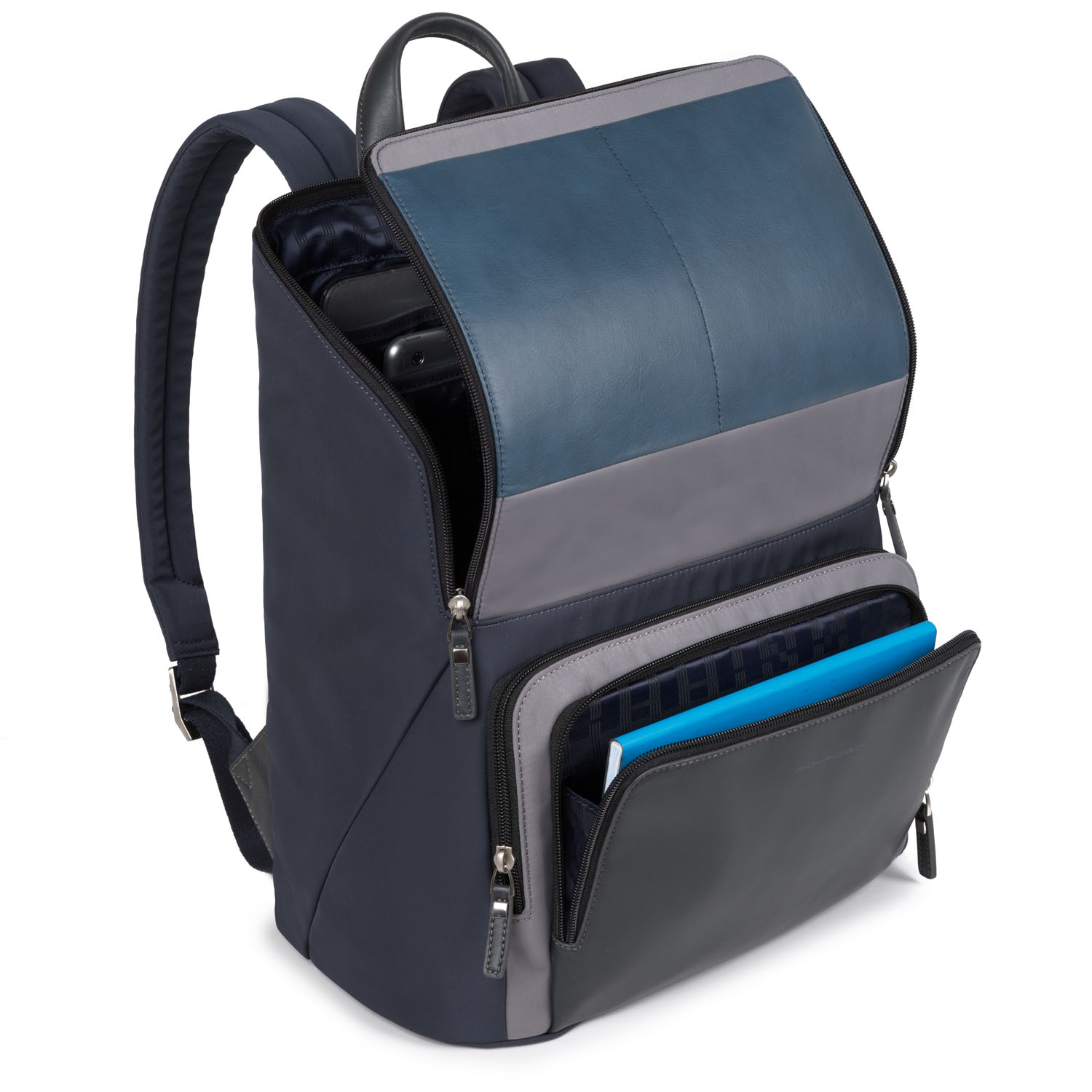 Piquadro Michael Laptop-Rucksack aus Leder 15" blu