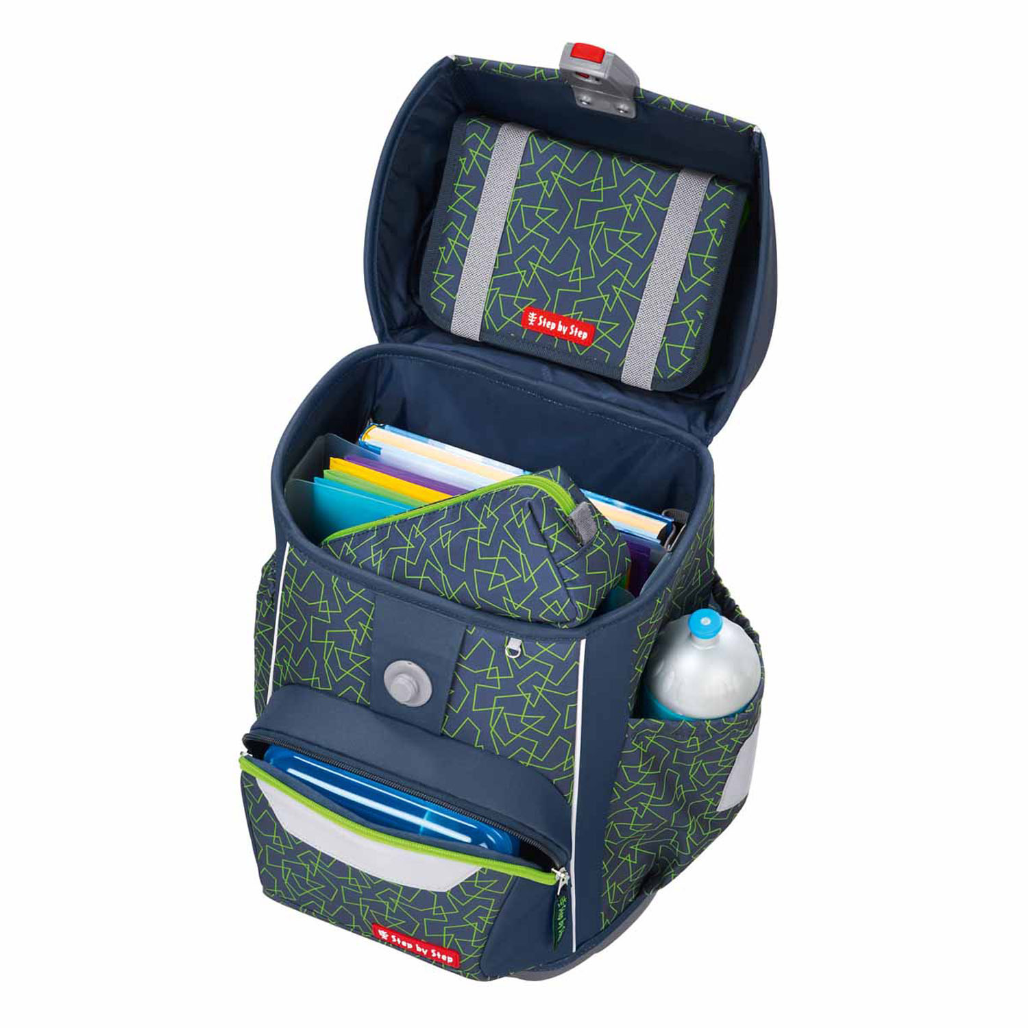 Step by Step BASIS Schulranzen 4-teiliges Set Green Geometric