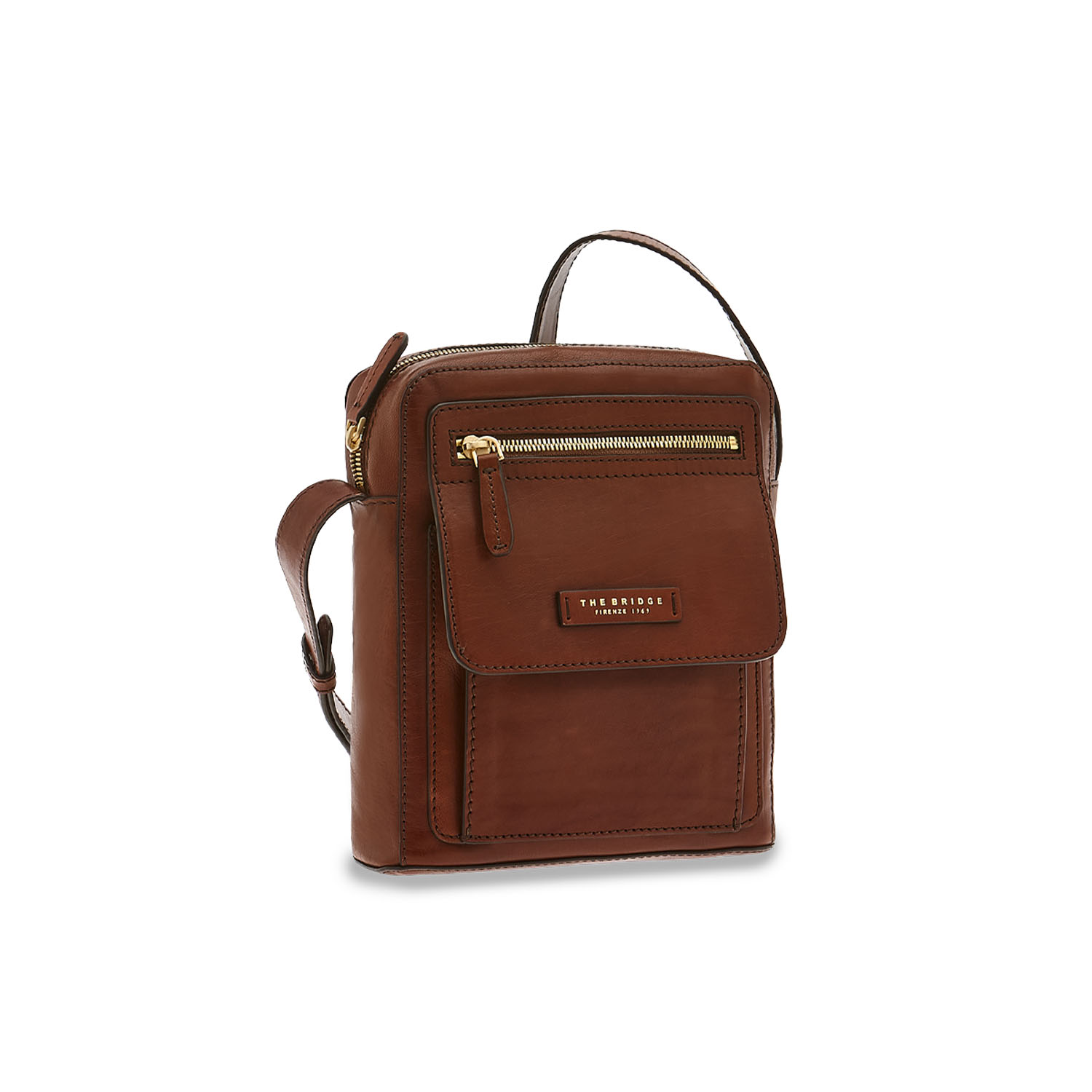 The Bridge Alberto Leder-Schultertasche Braun /Gold