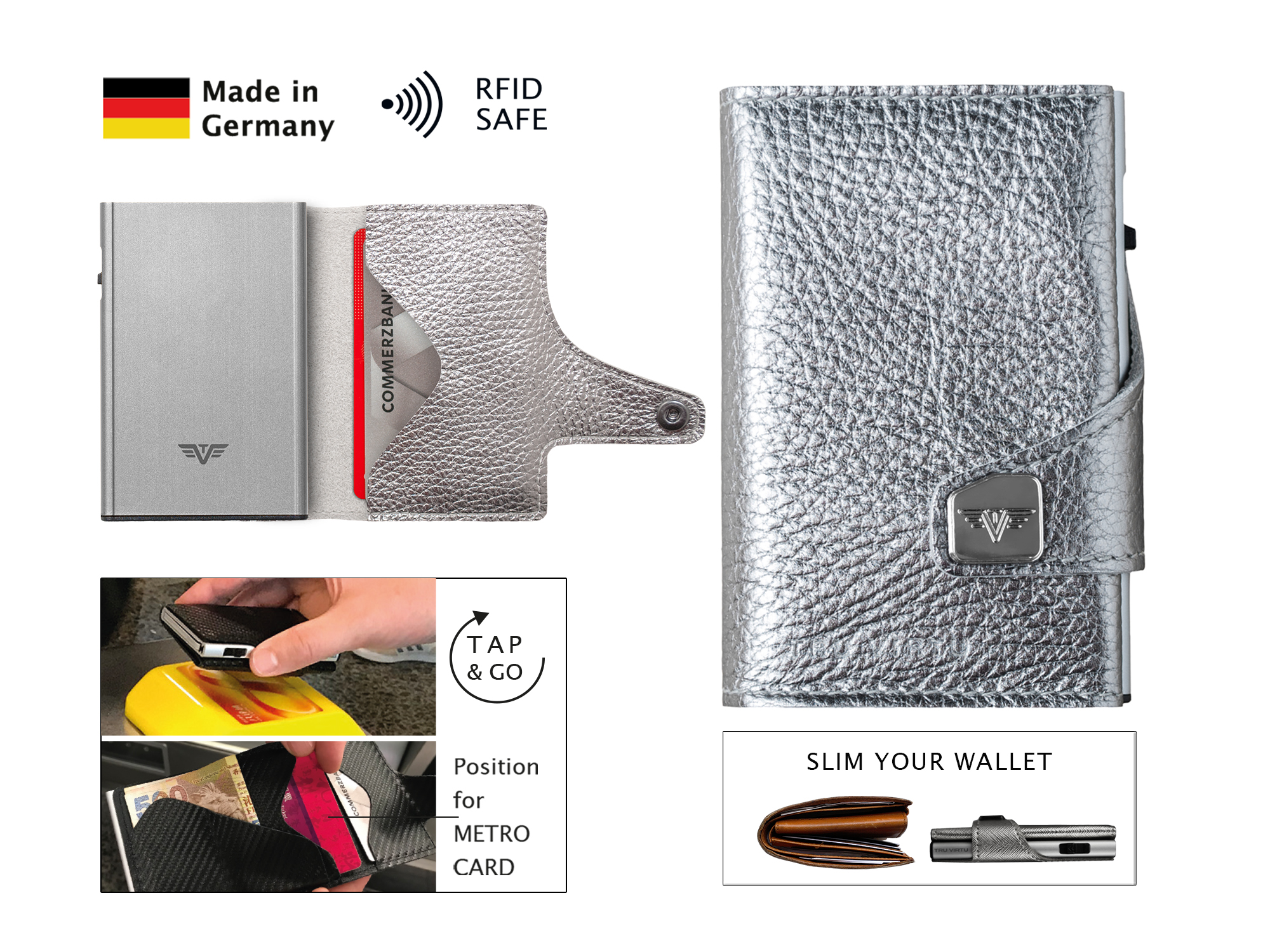 Tru Virtu Click & Slide Wallet Silver Metallic/Silver Tru Virtu Click & Slide Wallet Silver Metallic/Silver