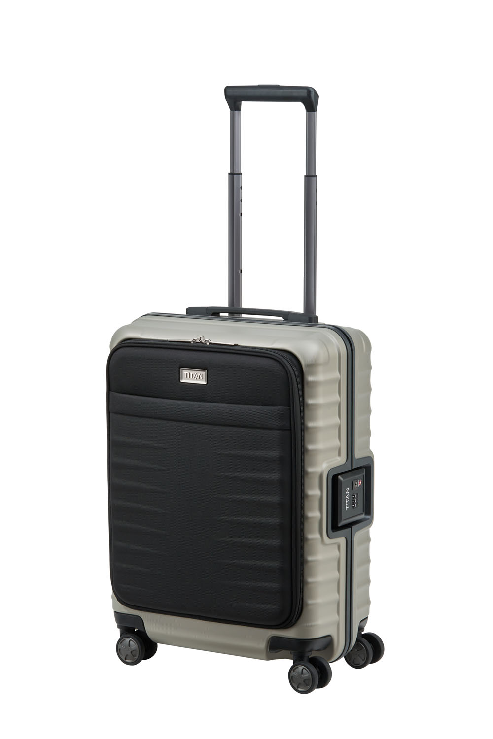 TITAN Litron Frame Trolley S, Handgepäck-Koffer mit Vortasche + Gratis Hotelgutschein Champagner