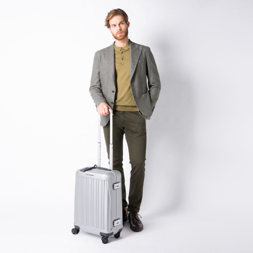 Piquadro Relyght Plus Ultra Slim Hartschalentrolley in Handgepäckgröße mit CONNEQU Grau/Grün Piquadro Relyght Plus Ultra Slim Hartschalentrolley in Handgepäckgröße mit CONNEQU Grau/Grün