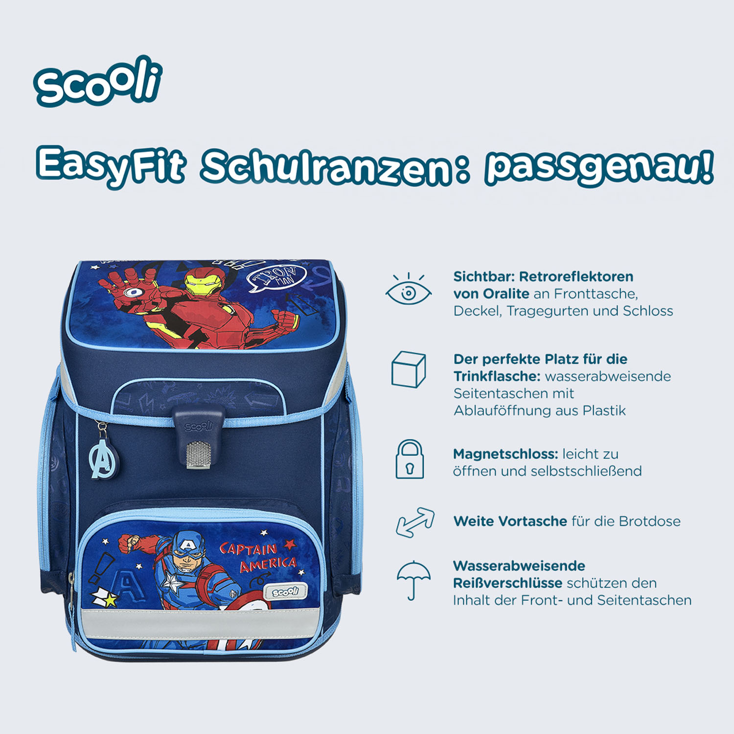 Scooli EasyFit Schulranzen, 5-teiliges Set Avengers