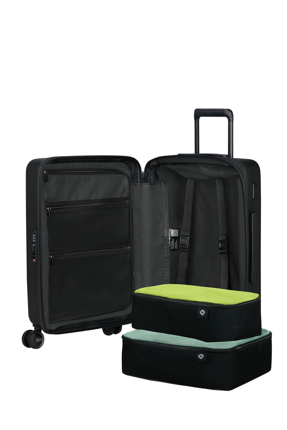 Samsonite Restackd EASY ACCESS Trolley mit 4 Rollen erweiterbar 55cm + GRATIS HOTELGUTSCHEIN Schwarz