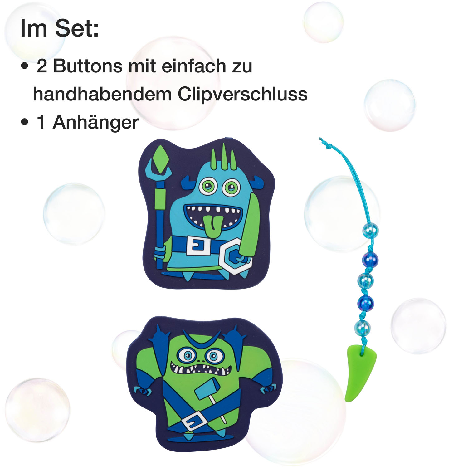 DerDieDas Schulzubehör Wechselbuttons 3er Set Neon Monster