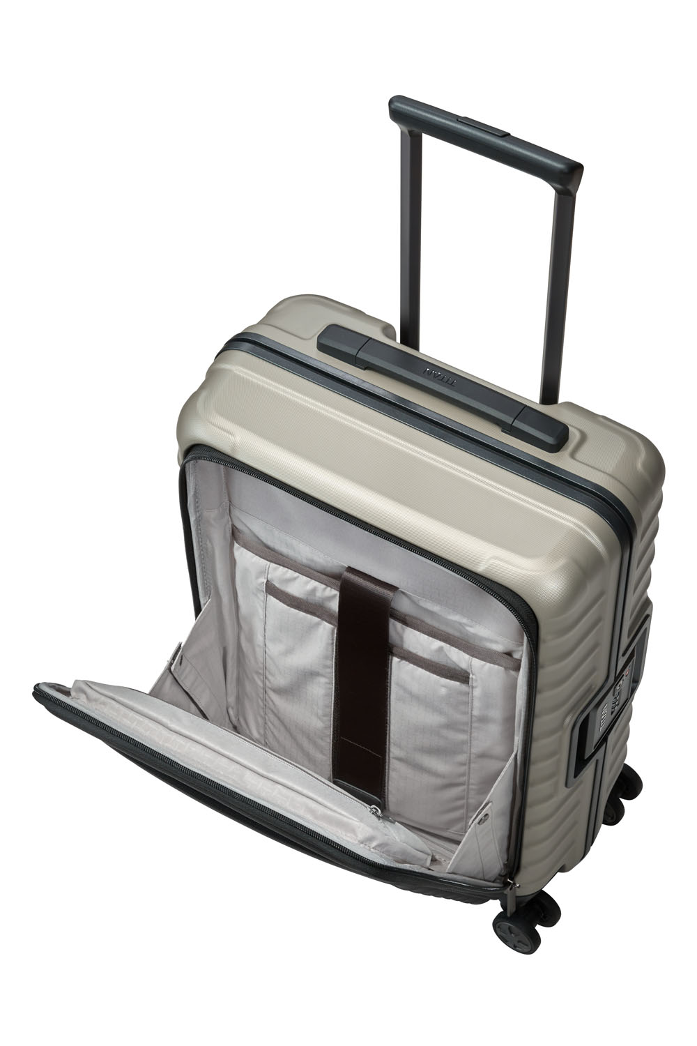 TITAN Litron Frame Trolley S, Handgepäck-Koffer mit Vortasche + Gratis Hotelgutschein Champagner