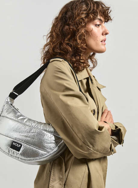 Wouf Quilted Collection Crossbody Bag -Glossy Silver