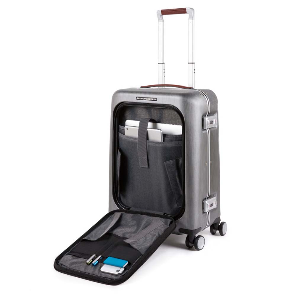 Piquadro Relyght Plus Kabinen-Hartschalencomputertrolley 15,6" Schwarz/Leder Piquadro Relyght Plus Kabinen-Hartschalencomputertrolley 15,6" Schwarz/Leder