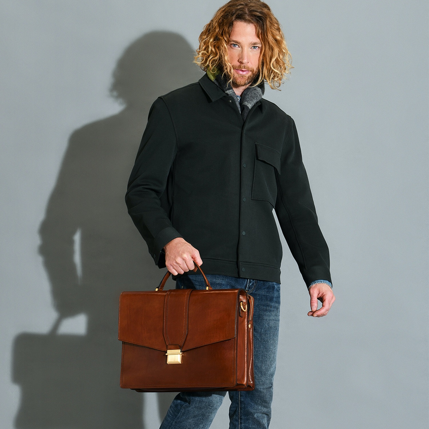 The Bridge Dante Leder-Aktenstasche 40cm Schwarz/Palladium/Ruthenium