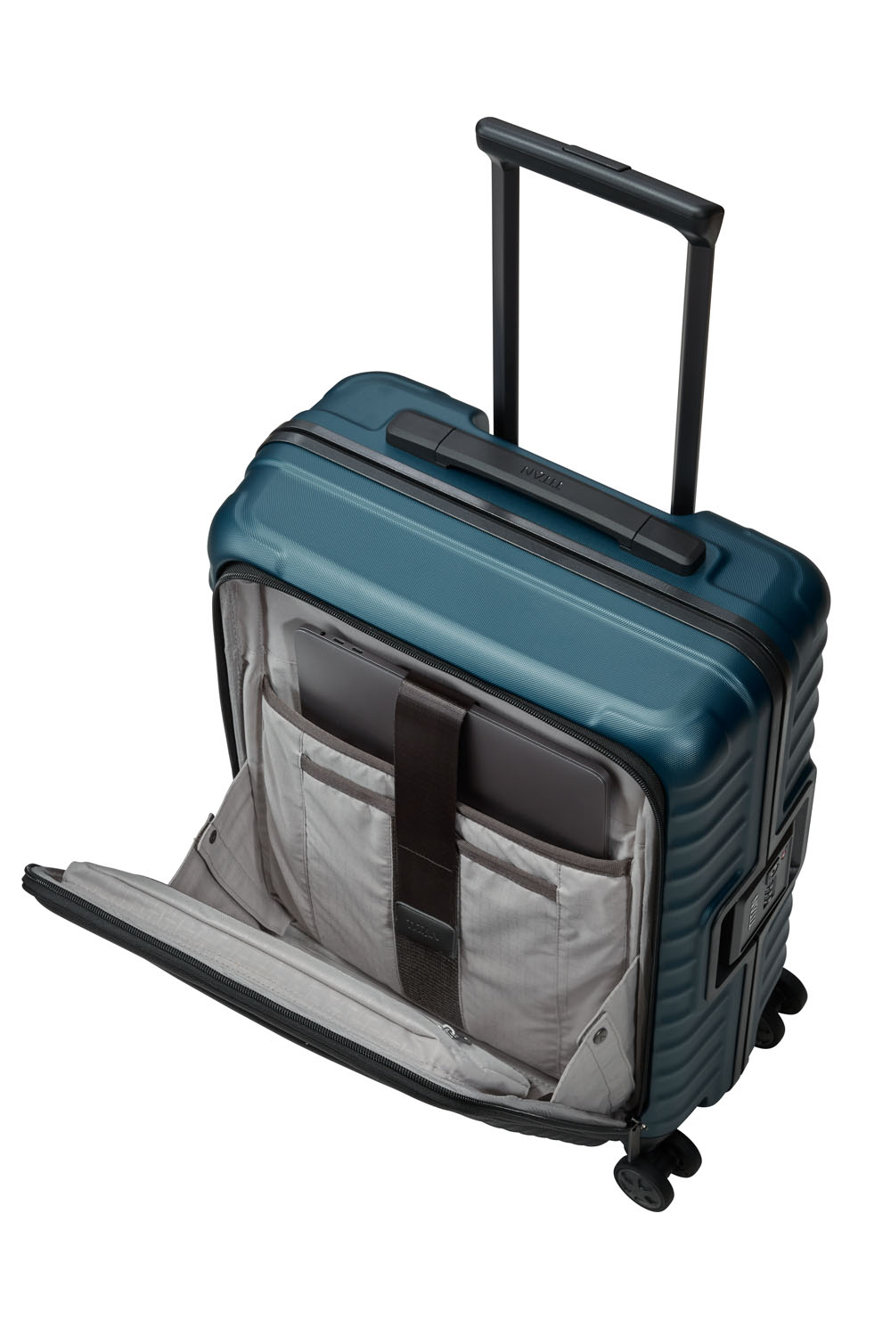 TITAN Litron Frame Trolley S, Handgepäck-Koffer mit Vortasche + Gratis Hotelgutschein Petrol