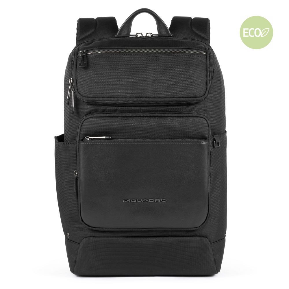Piquadro Macbeth Laptoprucksack 14" aus Leder und mit recyceltem Stoff