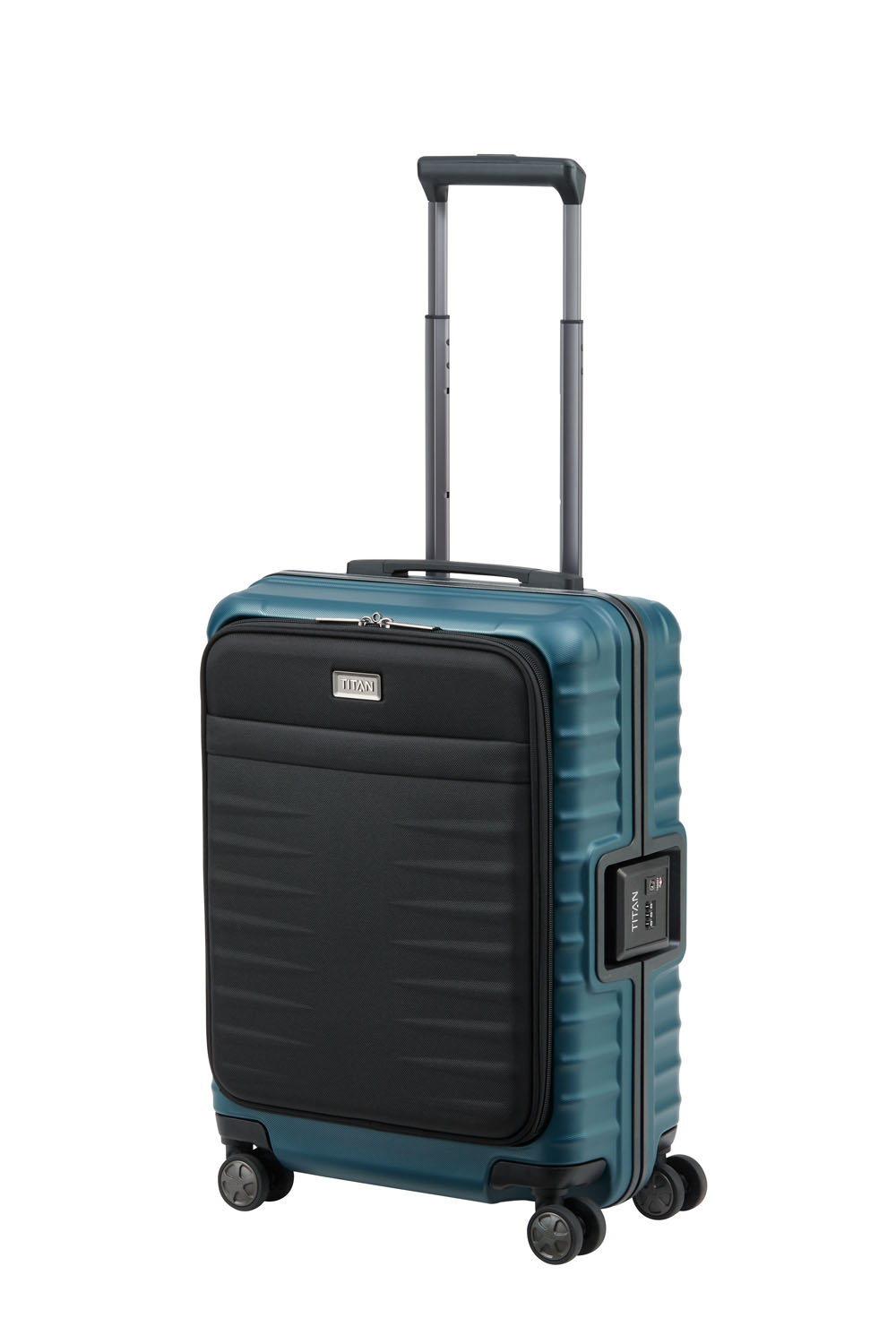 TITAN Litron Frame Trolley S, Handgepäck-Koffer mit Vortasche + Gratis Hotelgutschein Petrol