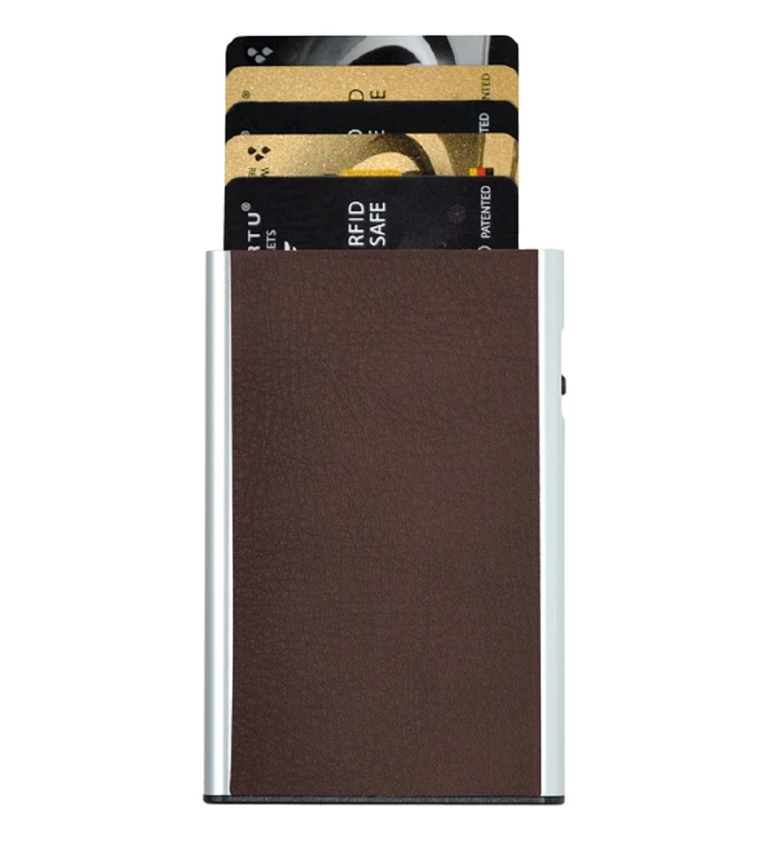 Tru Virtu Click & Slide Kreditkartenetui aus Leder Nappa Chestnut/Silver