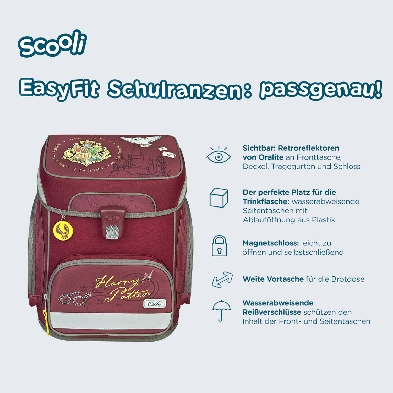 Scooli EasyFit Schulranzen, 5-teiliges Set Harry Potter