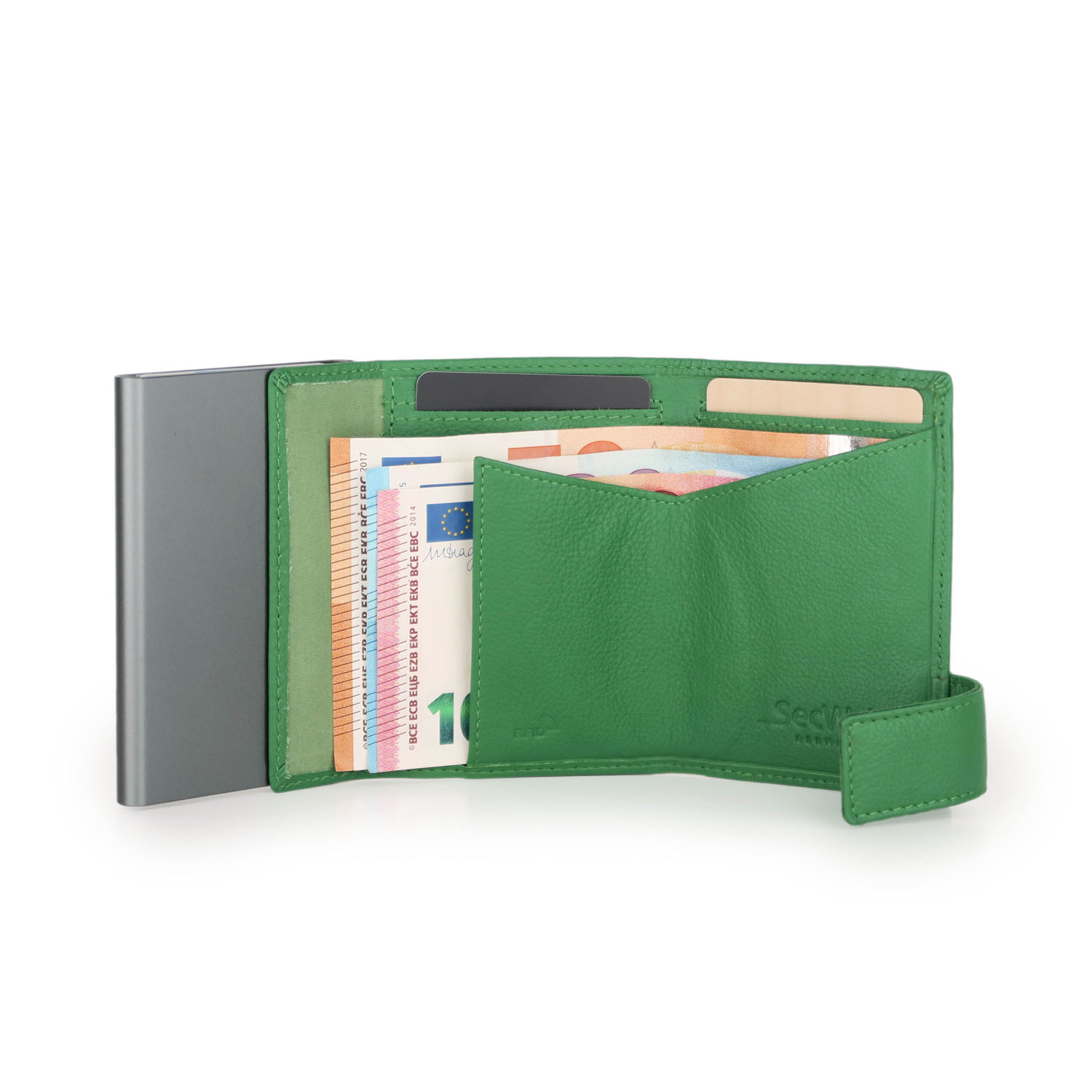 SecWal Matrix Kartenetui mit Münzfach Reißverschluss Grün