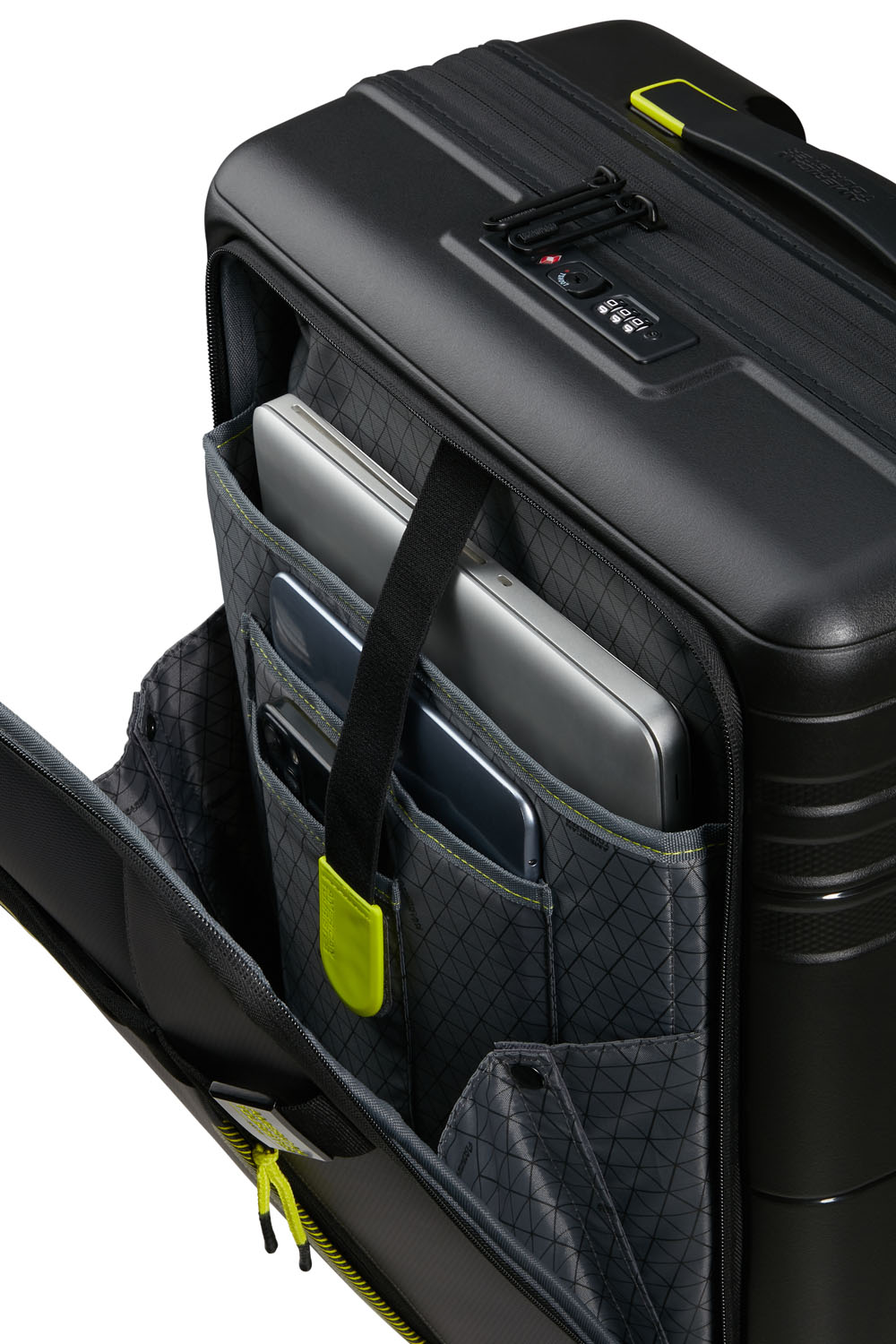 American Tourister HELLO CABIN Spinner 55/20 Exp COATED Black/Lime American Tourister HELLO CABIN Spinner 55/20 Exp COATED Black/Lime