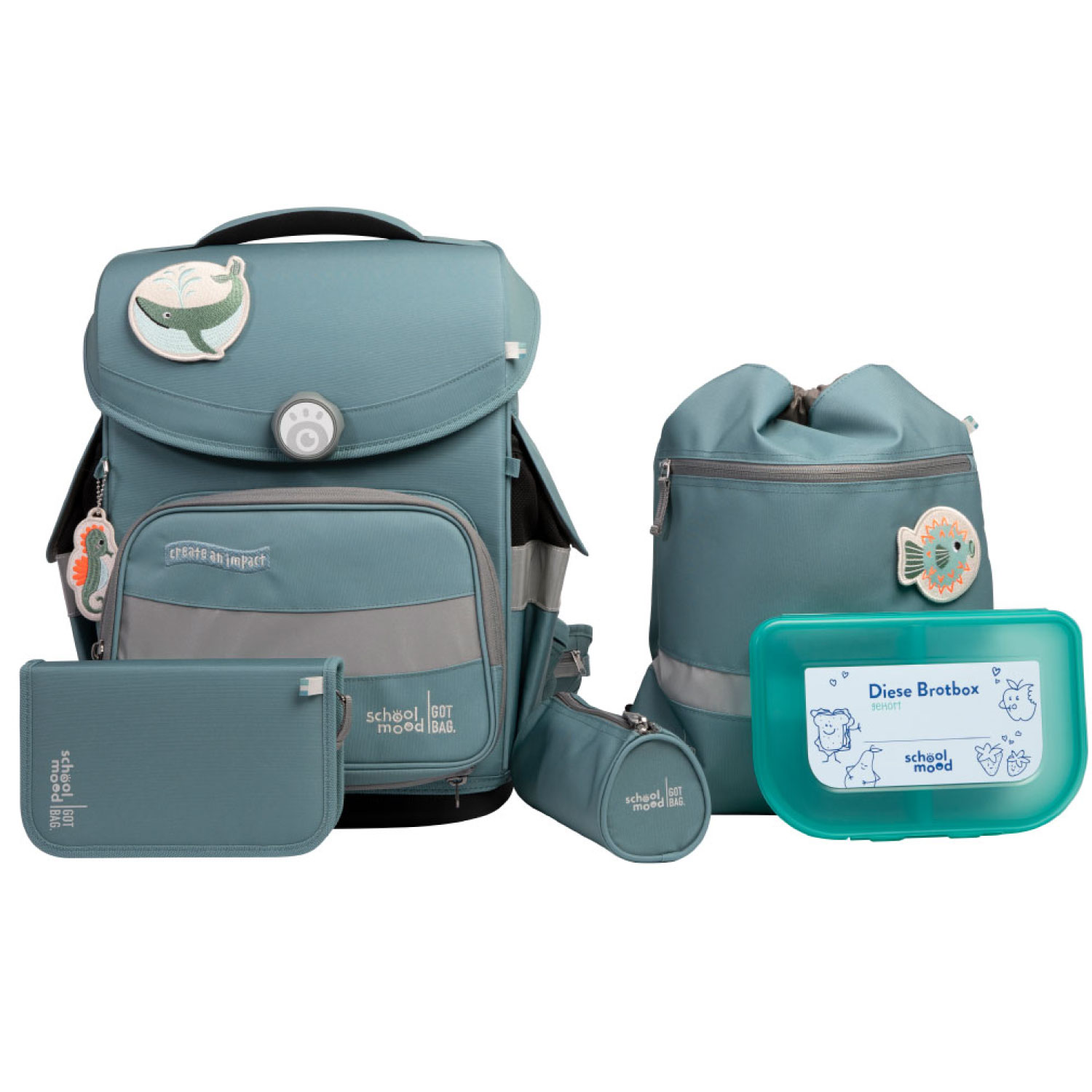 School-Mood Timeless Pro Ocean Collection, 6-tlg. Schulranzenset Dolphin