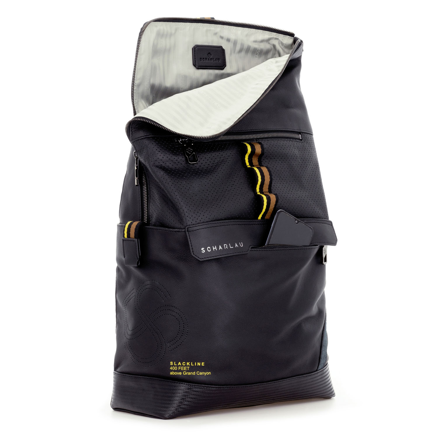 SCHARLAU Slackline SPELTERINI Leder Rucksack für 15,6" Laptopfach Black