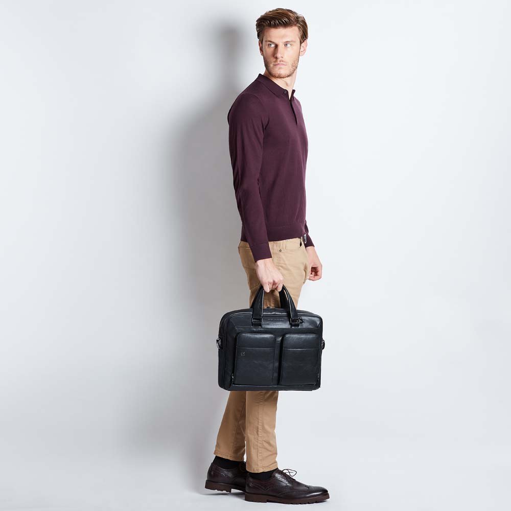 Piquadro Black Square Schmale Kurzgrifflaptoptasche 15" mit Tabletfach oceanblau