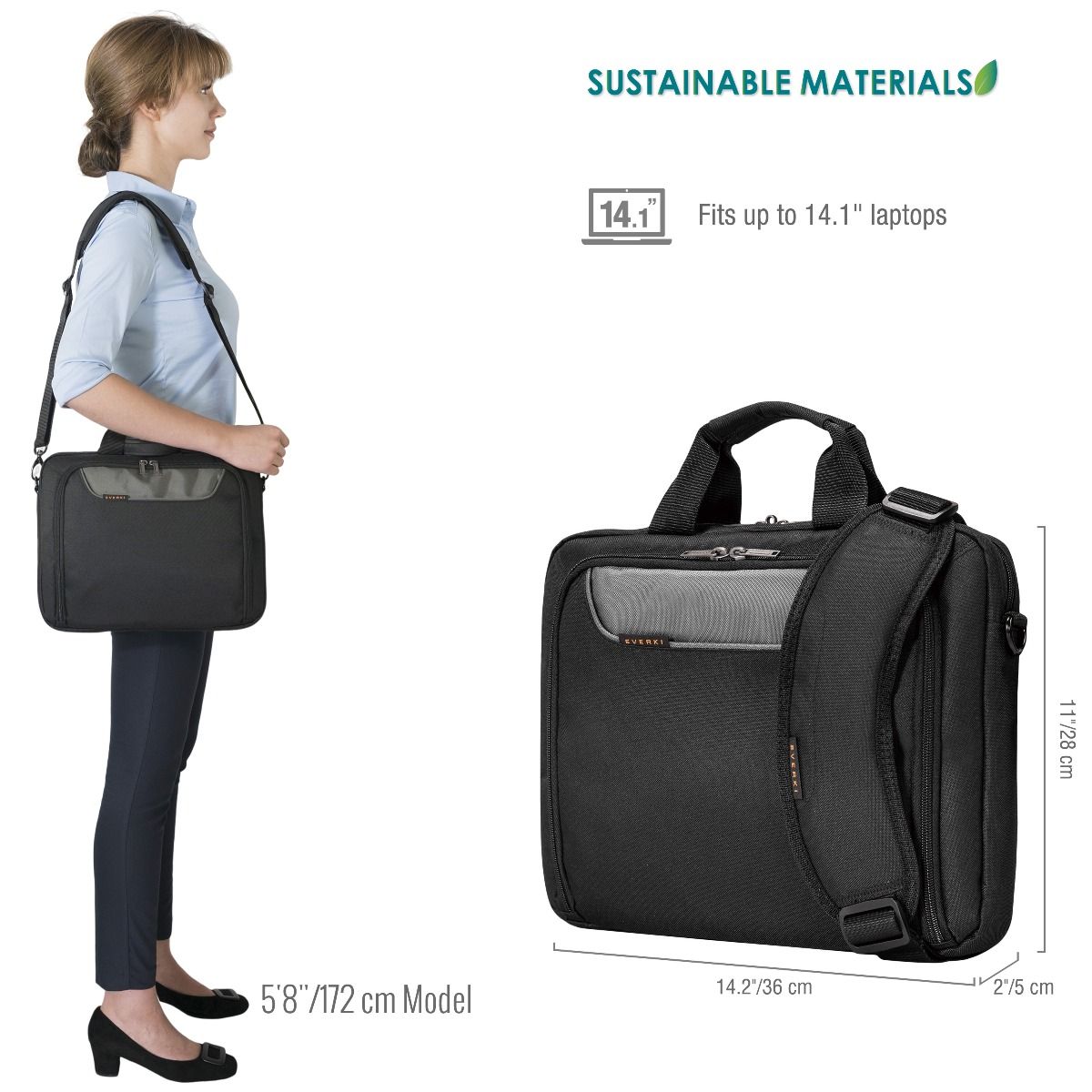 Everki ADVANCE ECO Laptoptasche, bis 14,1-Zoll Notebookfach Schwarz Everki ADVANCE ECO Laptoptasche, bis 14,1-Zoll Notebookfach Schwarz