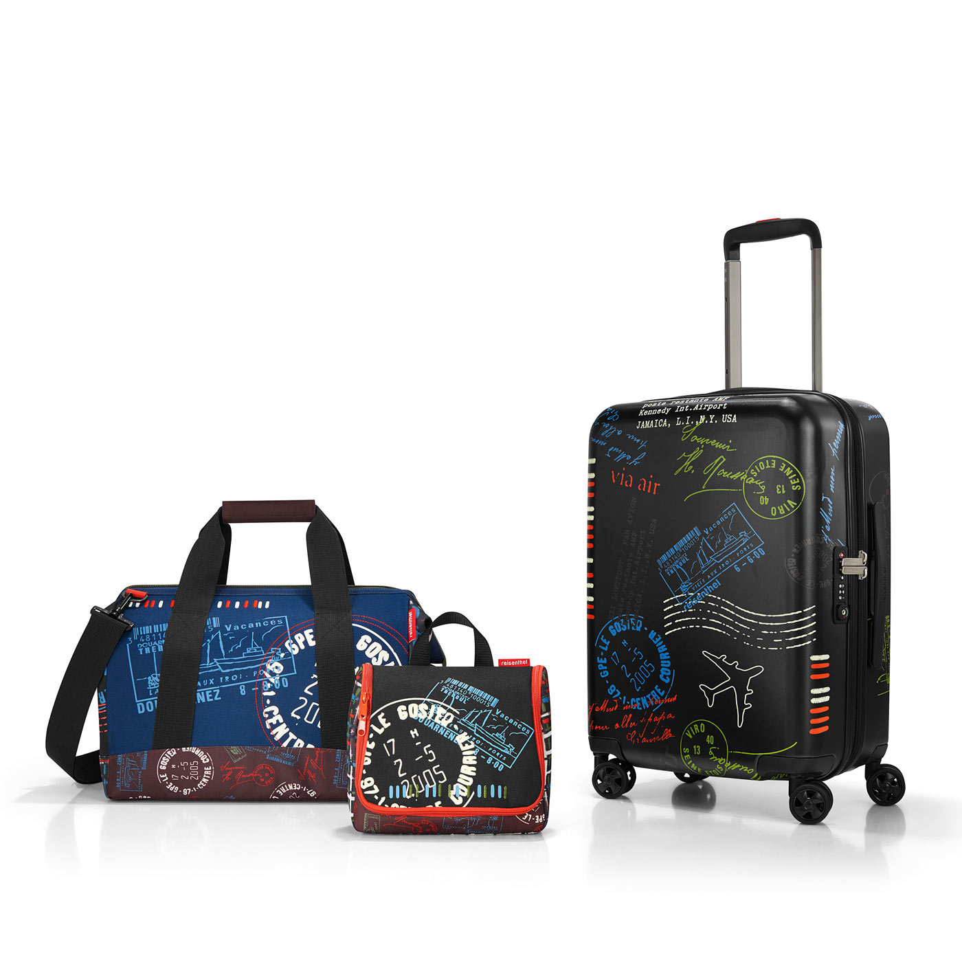 Reisenthel travelling travelset - boardcase, allrounder m, toiletbag special edition stamps
