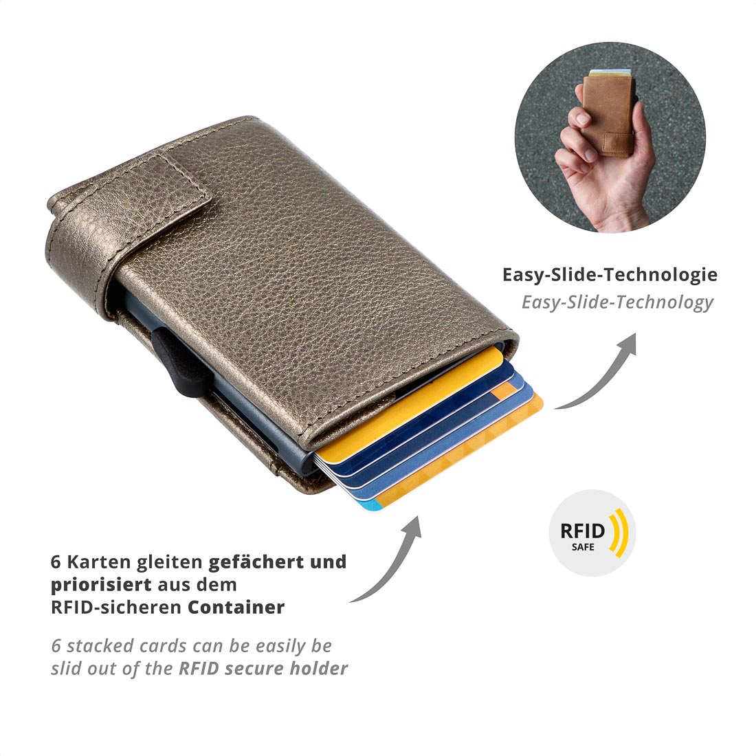 SecWal Metallic Kartenetui mit Münzfach Reißverschluss Metallic grau SecWal Metallic Kartenetui mit Münzfach Reißverschluss Metallic grau