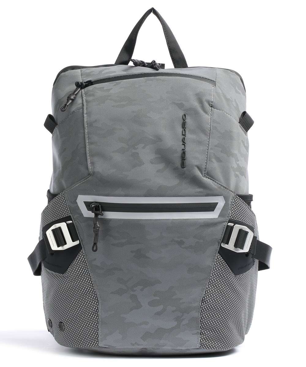 Piquadro PQ-Modular Laptoprucksack 15" aus rezykliertem antiviralen Stoff und RFID Blocker Camo Grigio