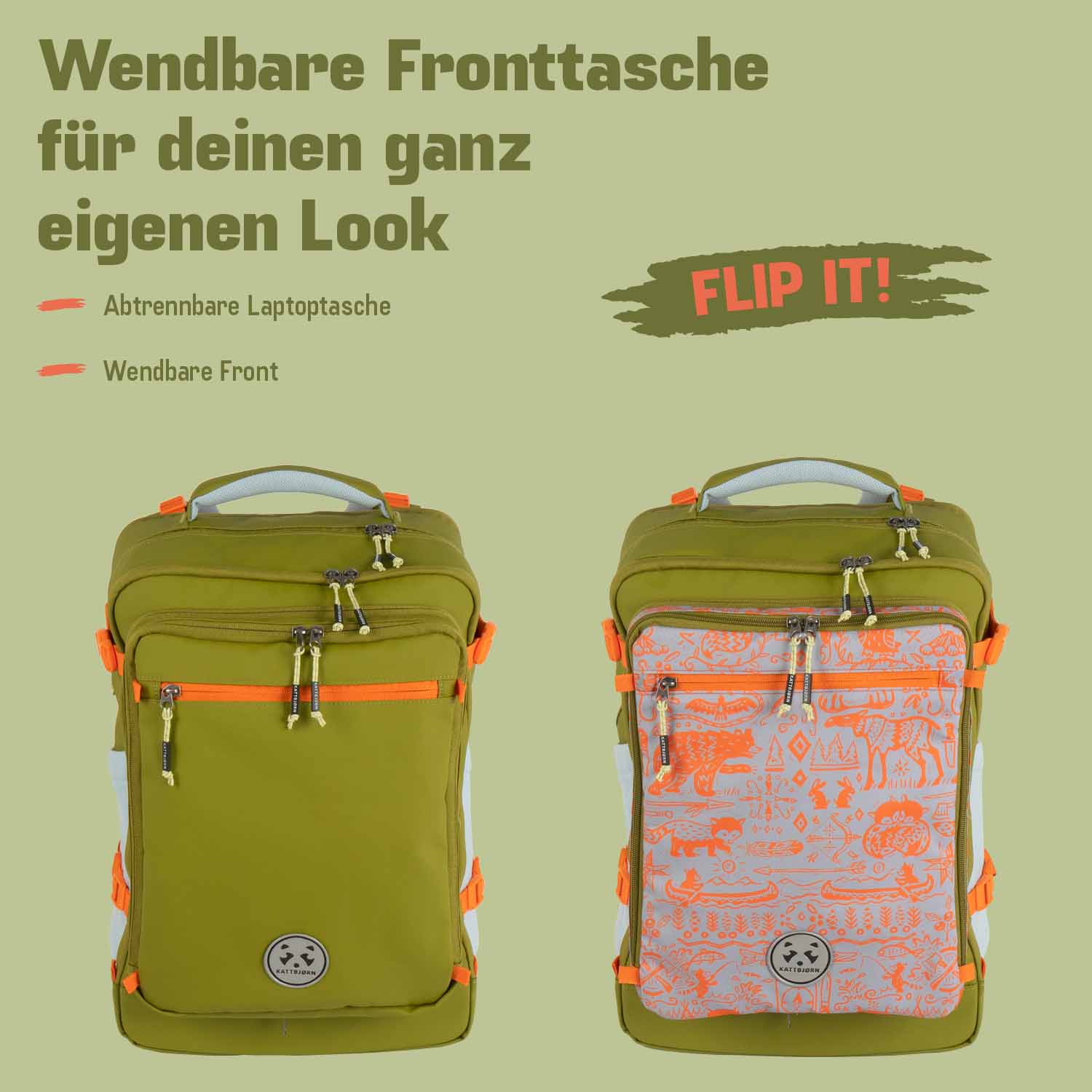 kattbjørn Explorer Schulrucksack grün/orange kattbjørn Explorer Schulrucksack grün/orange