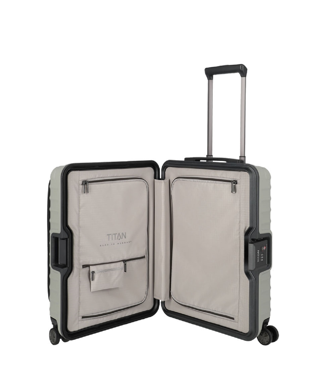 TITAN Litron Frame Trolley S, Handgepäck-Koffer mit Vortasche + Gratis Hotelgutschein Champagner