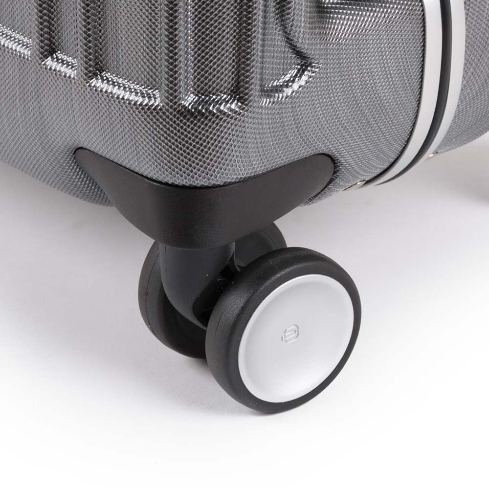 Piquadro Relyght Plus Mittelgroßer Hartschalentrolley mit vier Rollen Schwarz/Leder