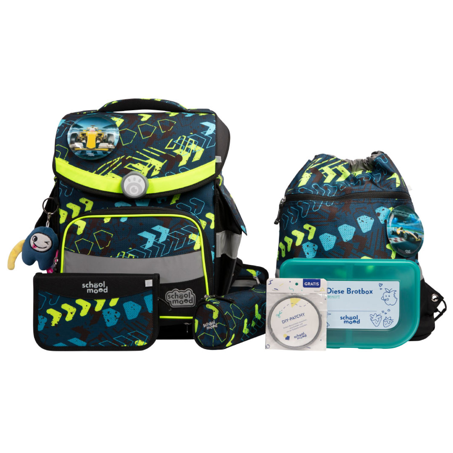 School-Mood Timeless Pro 7-tlg. Schulranzenset Elias (Rennwagen)