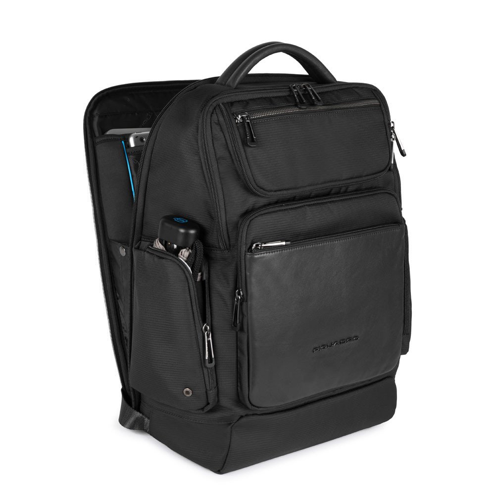 Piquadro Macbeth Fast-check Laptoprucksack 15,6" aus Leder und recyceltem Schwarz Piquadro Macbeth Fast-check Laptoprucksack 15,6" aus Leder und recyceltem Schwarz
